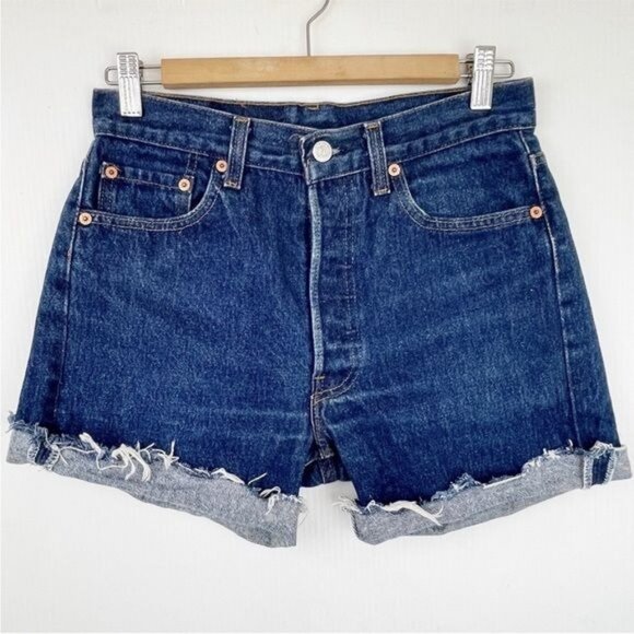 Vintage Levi's 501 High waisted wedgie style Shorts raw hem made in USA size 10